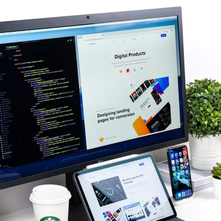 turned-on monitor displaying digital products